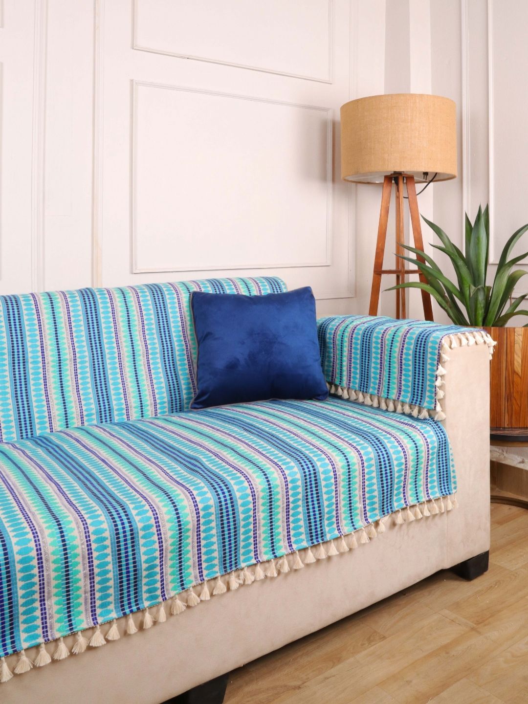 STITCHNEST 1 Seater Blue & White Woven Seat Cover-picture-14