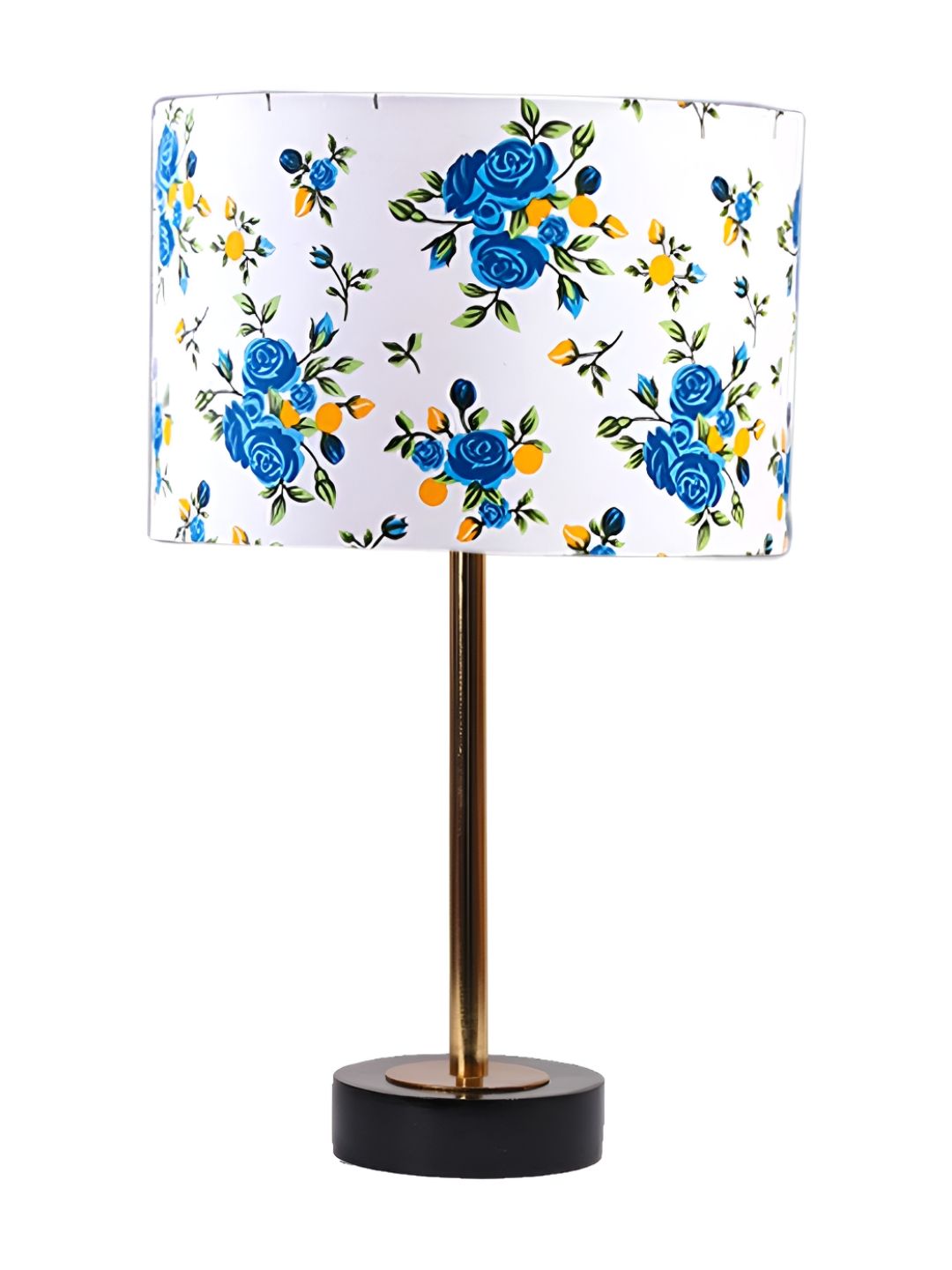 Aura White & Blue Floral Printed Metal Cylinder Shaped Table Lamp-picture-19