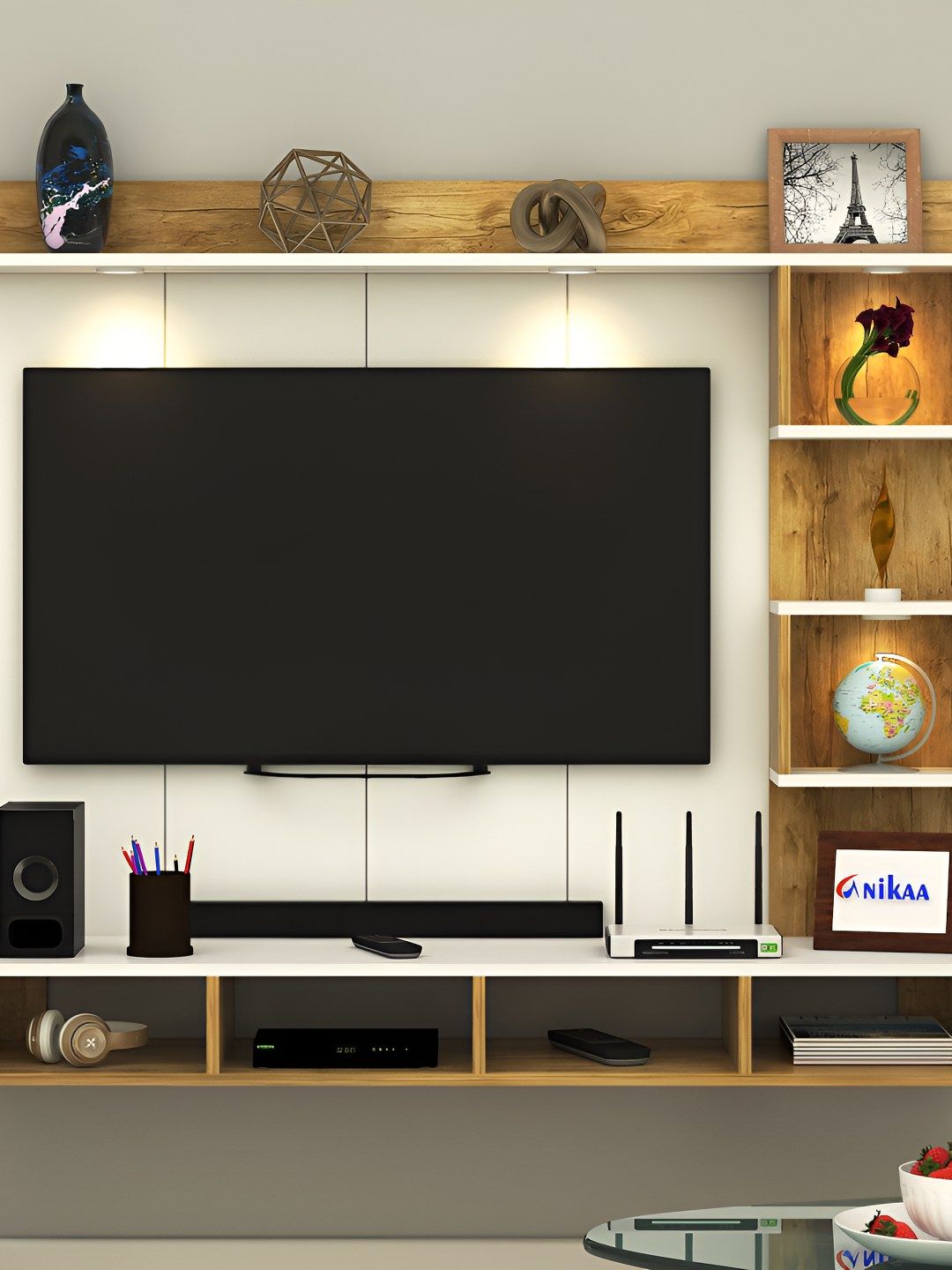 ANIKAA Beige & White Wooden TV EntertainmentUnit