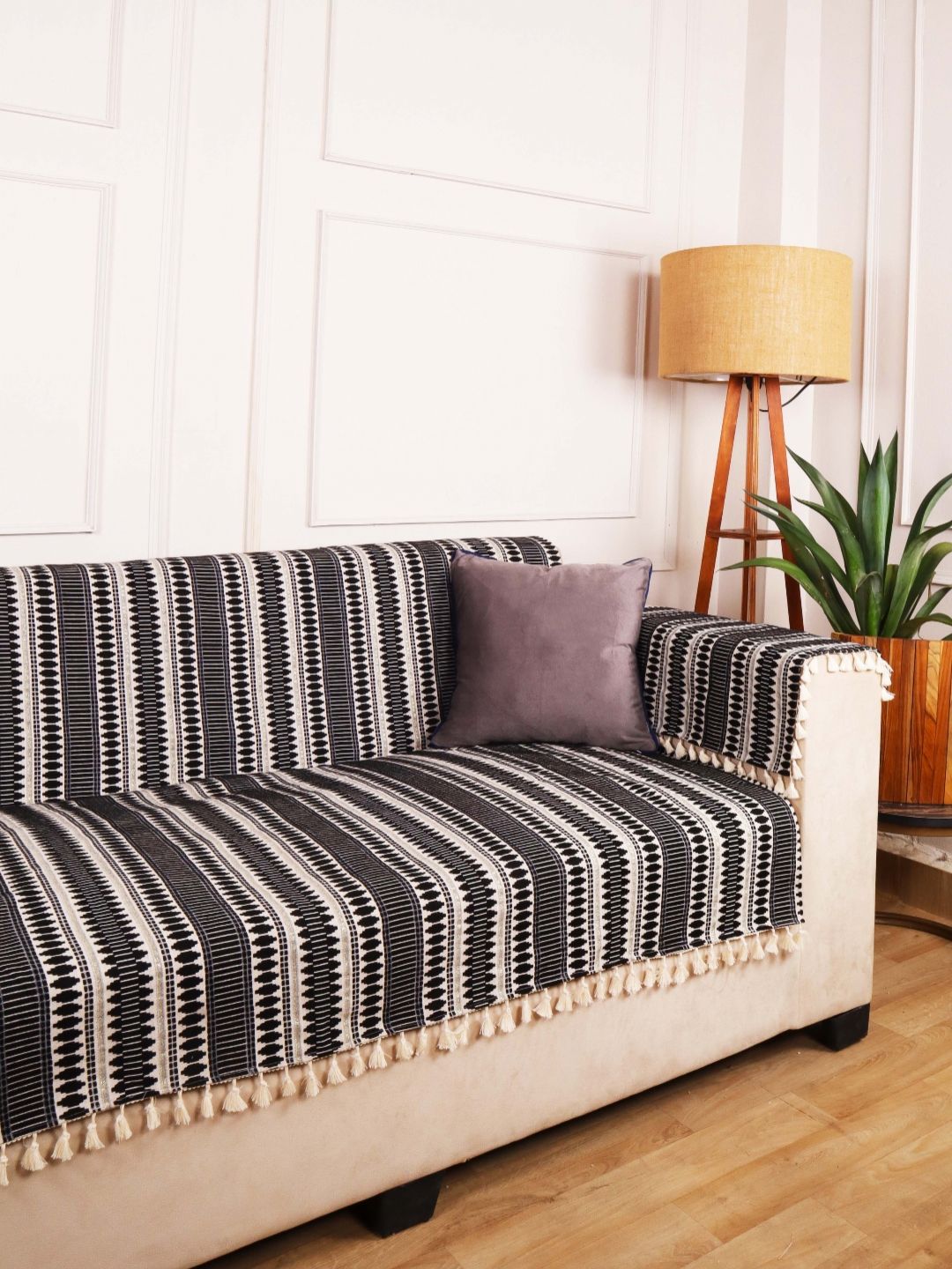 STITCHNEST Set of 1 Black & White Ethnic Motifs 70" x 60" Sofa Protector-image-48