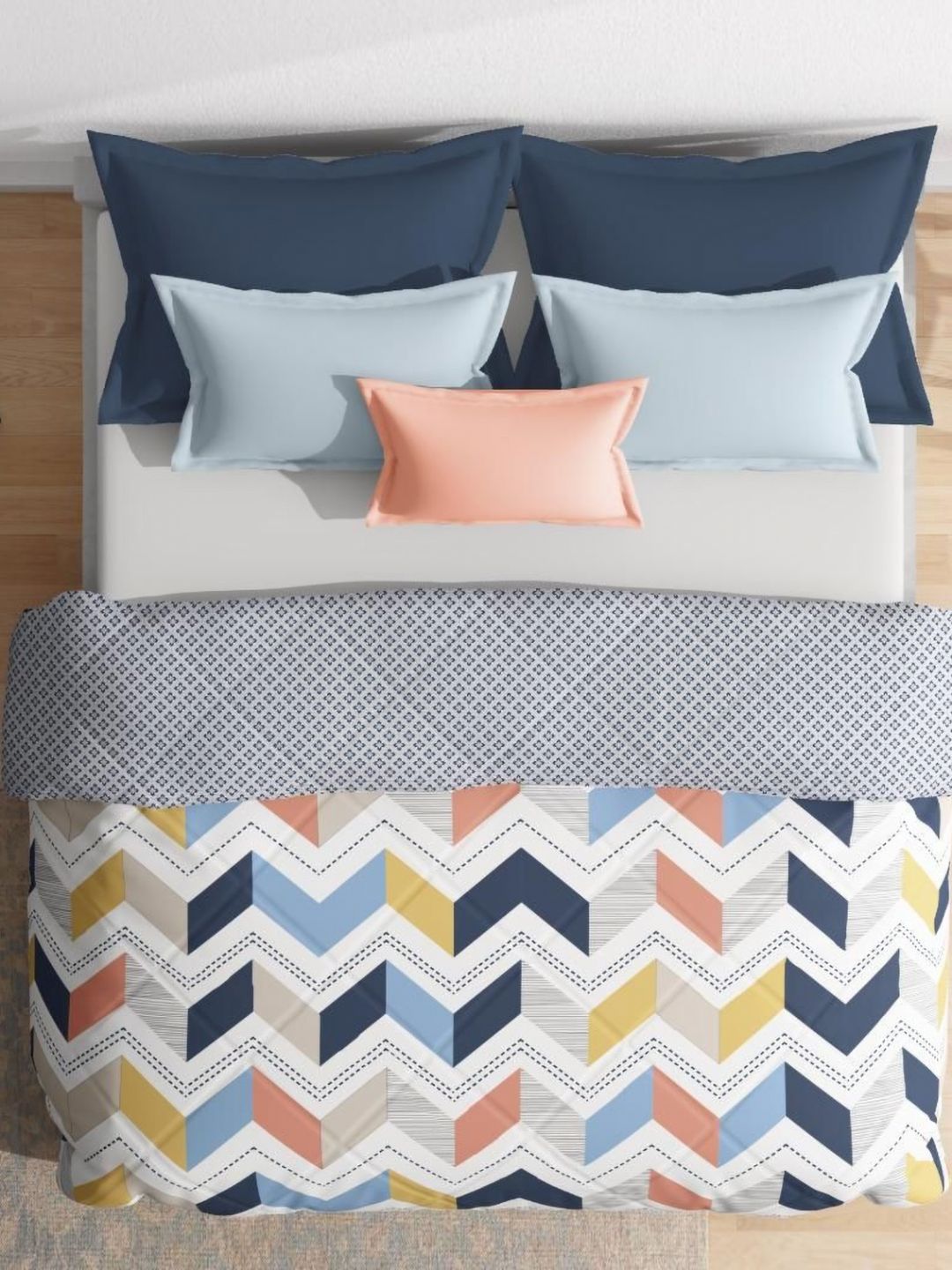 wakefit White & Blue Geometric 120 GSM AC Room Cotton Double Bed Blanket-picture-15