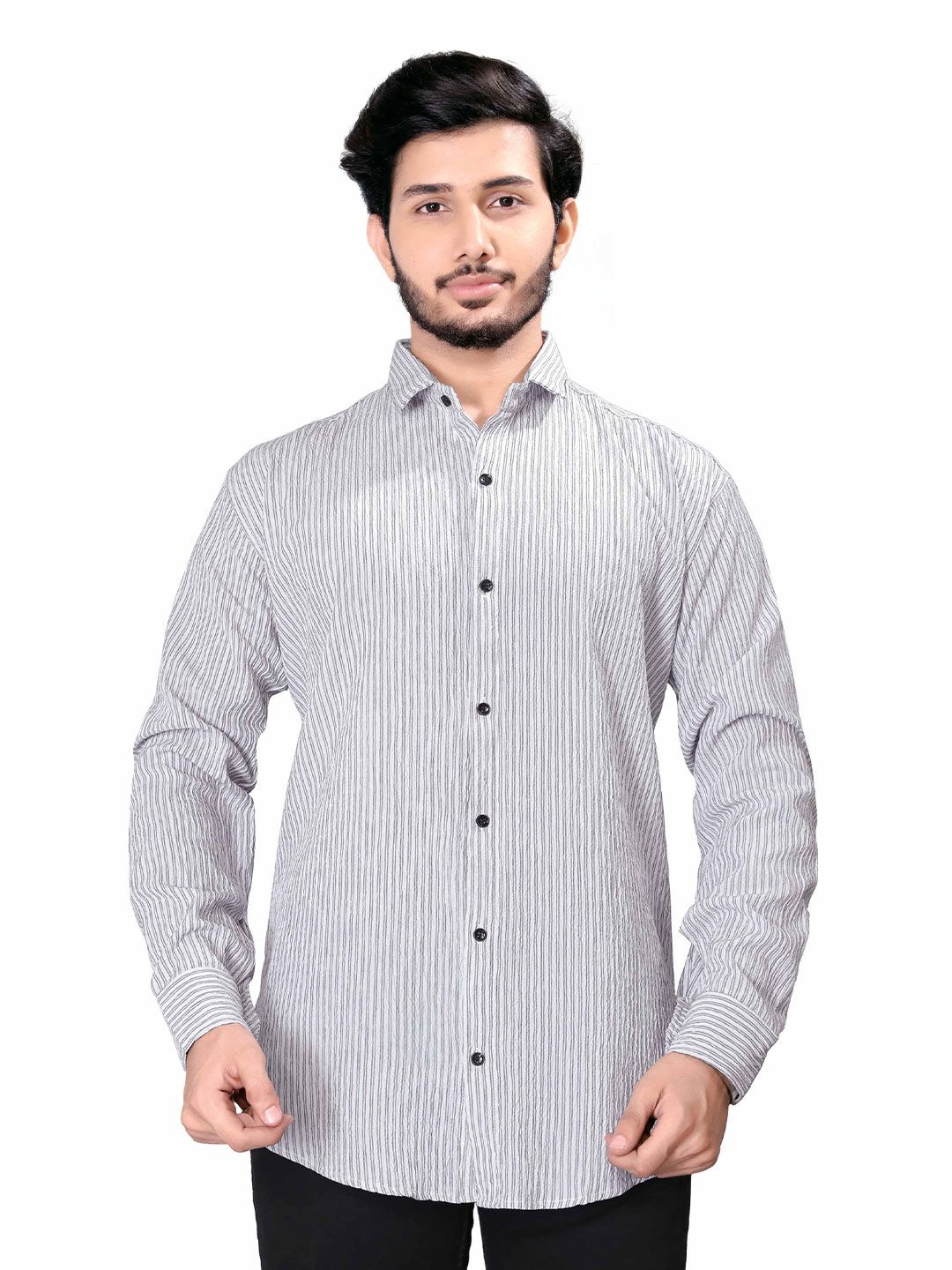 WILNERCROWN Men Vertical Striped Spread Collar Cotton Casual Shirt-picture-31