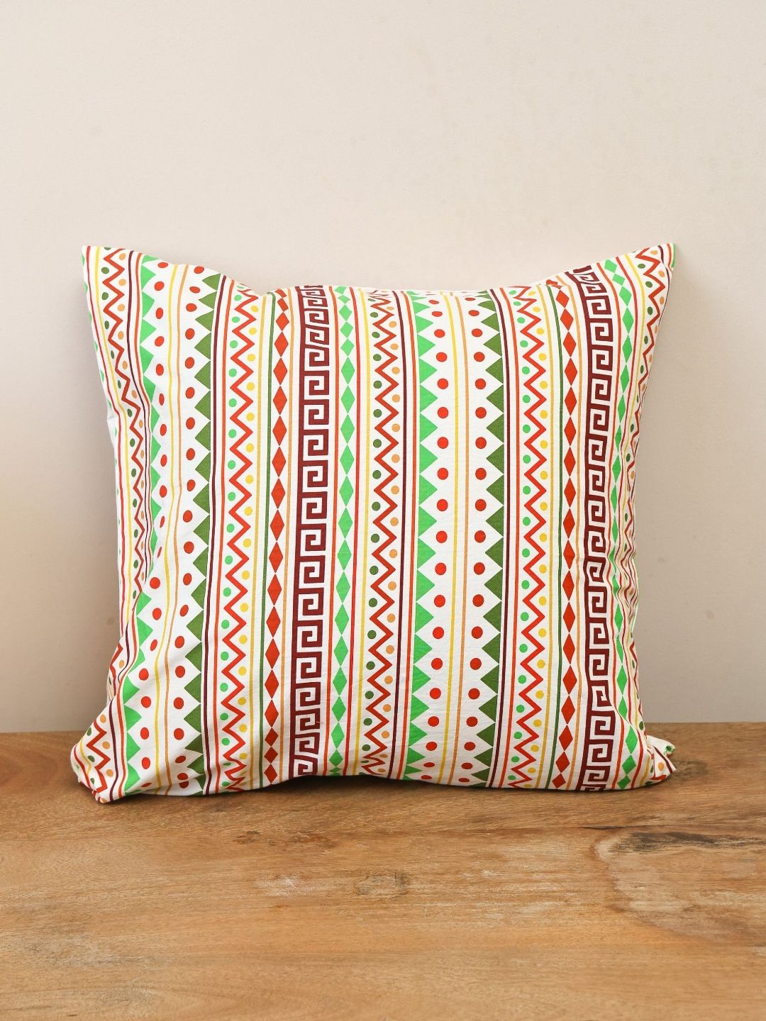 Myntra Elegant Homes Aztec Echoes Beige & Green Printed Cotton Square Cushion Cover-image-17