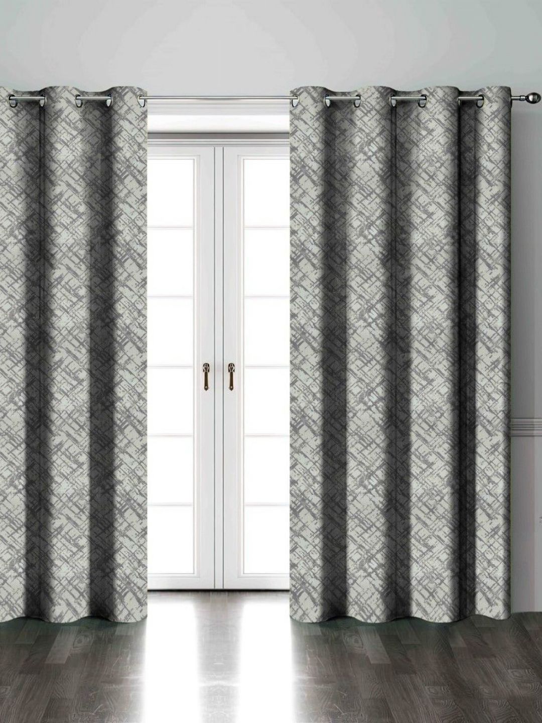 Aura Grey & White 2 Pieces Abstract Printed Room Darkening Door Curtains-image-25