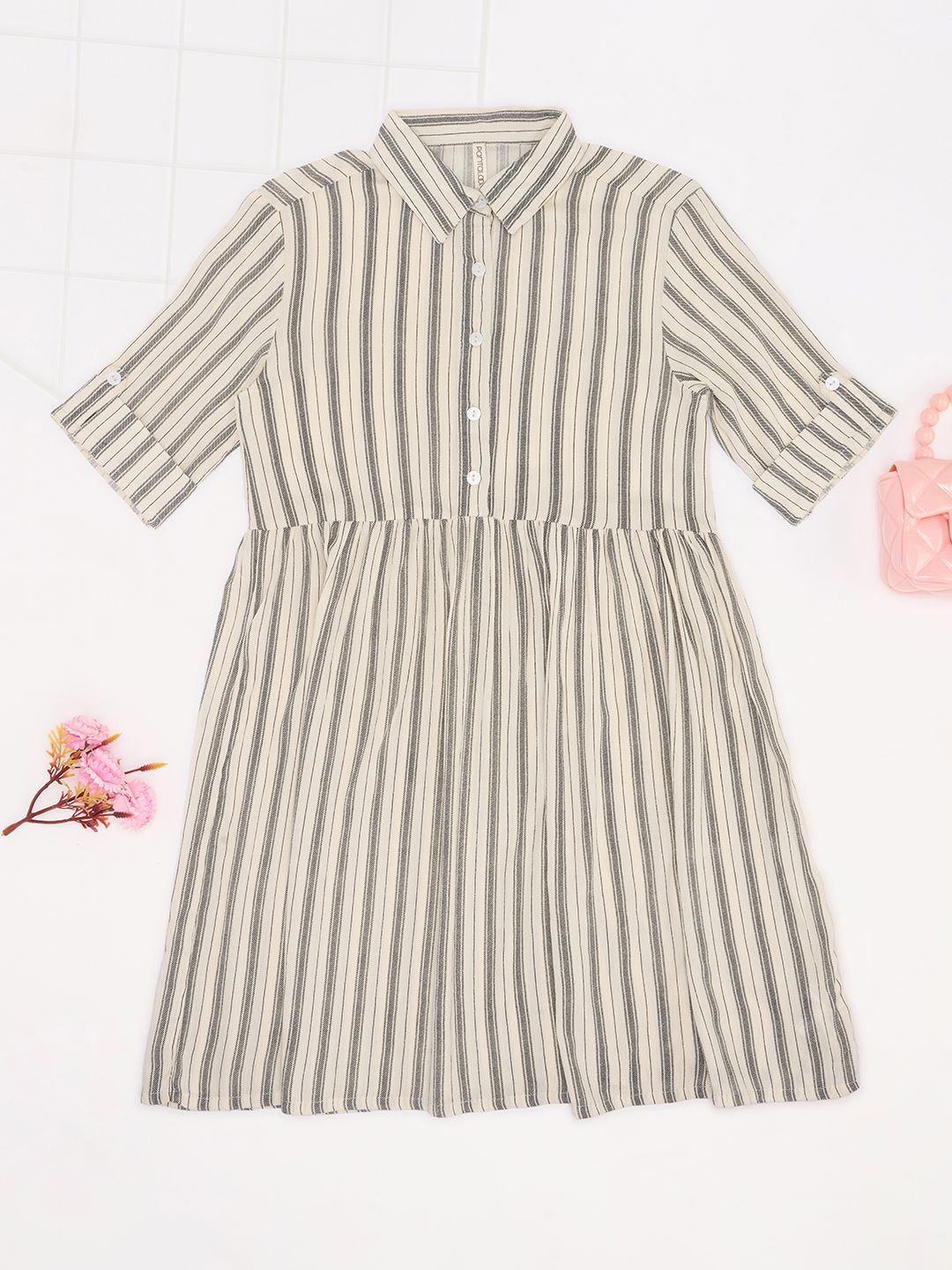 Pantaloons Junior Kids Girls Striped Bell Sleeve Fit & Flare Dress-picture-11