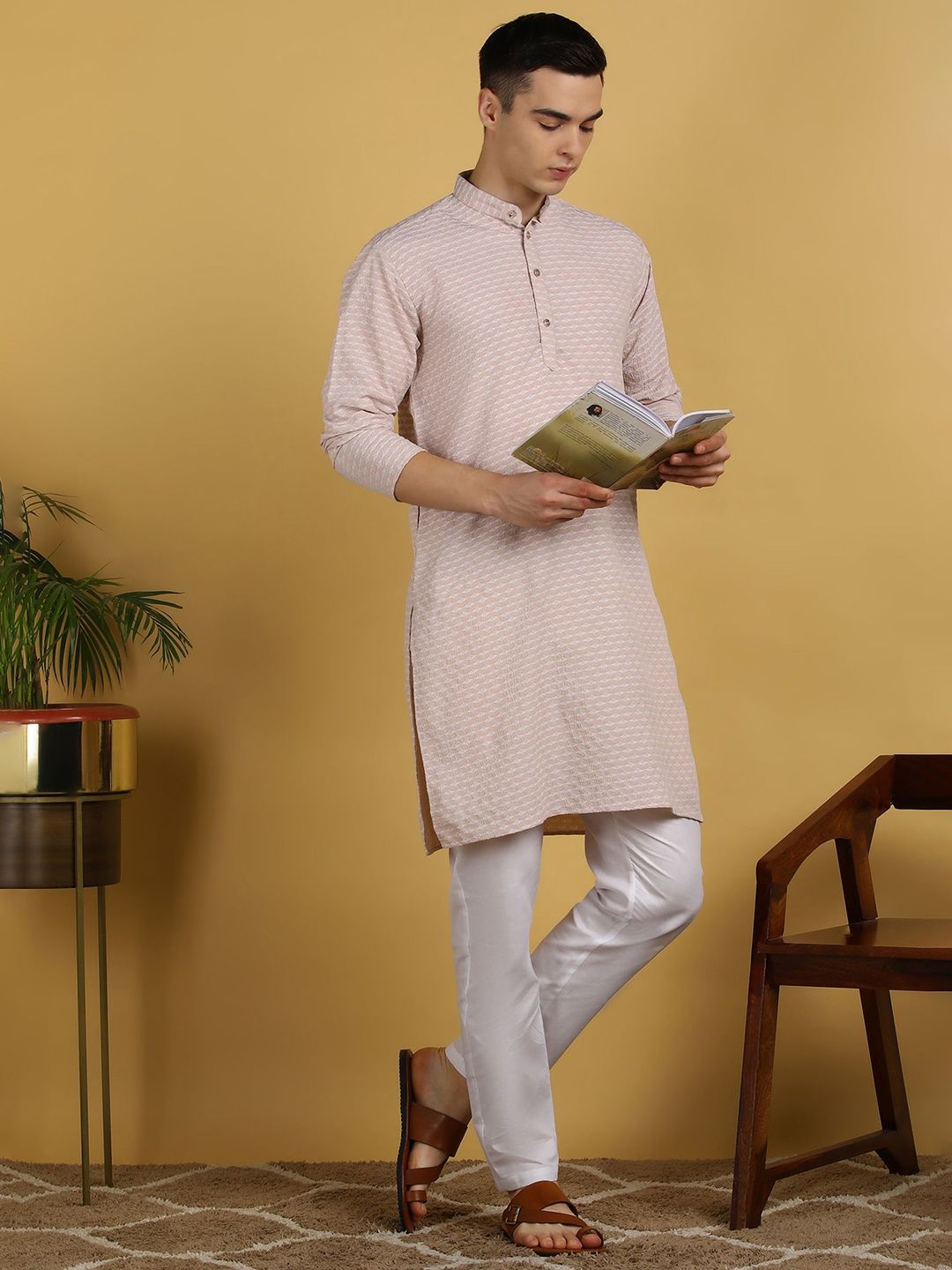 FUBAR Men Woven Design Mandarin Collar Straight Kurta-picture-32