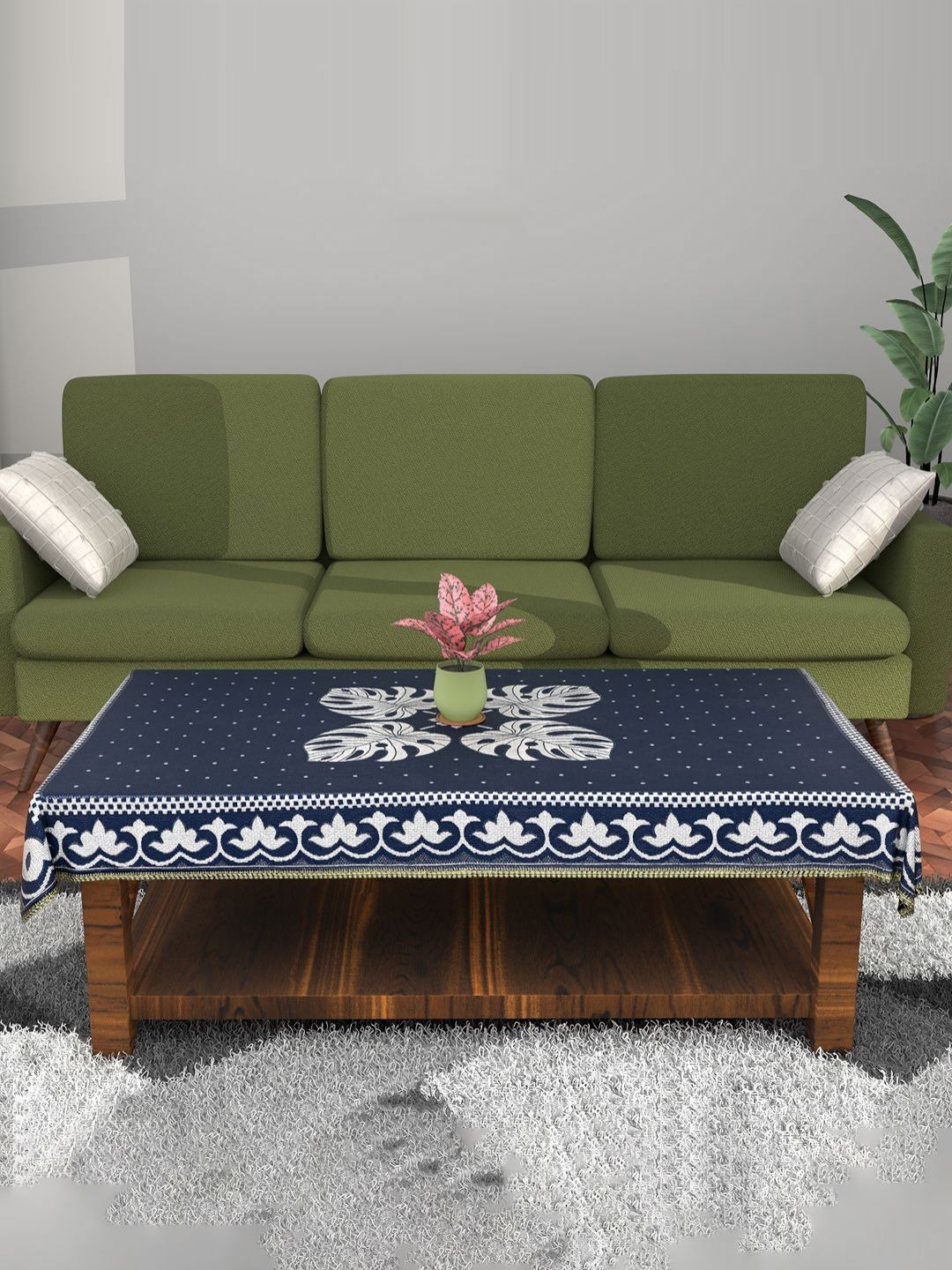 Myntra Elegant Homes Navy Blue Ethnic Motifs 4-Seater Table Cover-picture-35