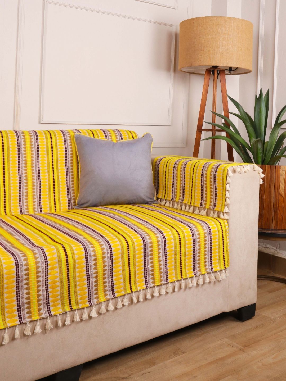STITCHNEST 1 Seater Yellow & White Woven Seat Cover-picture-51