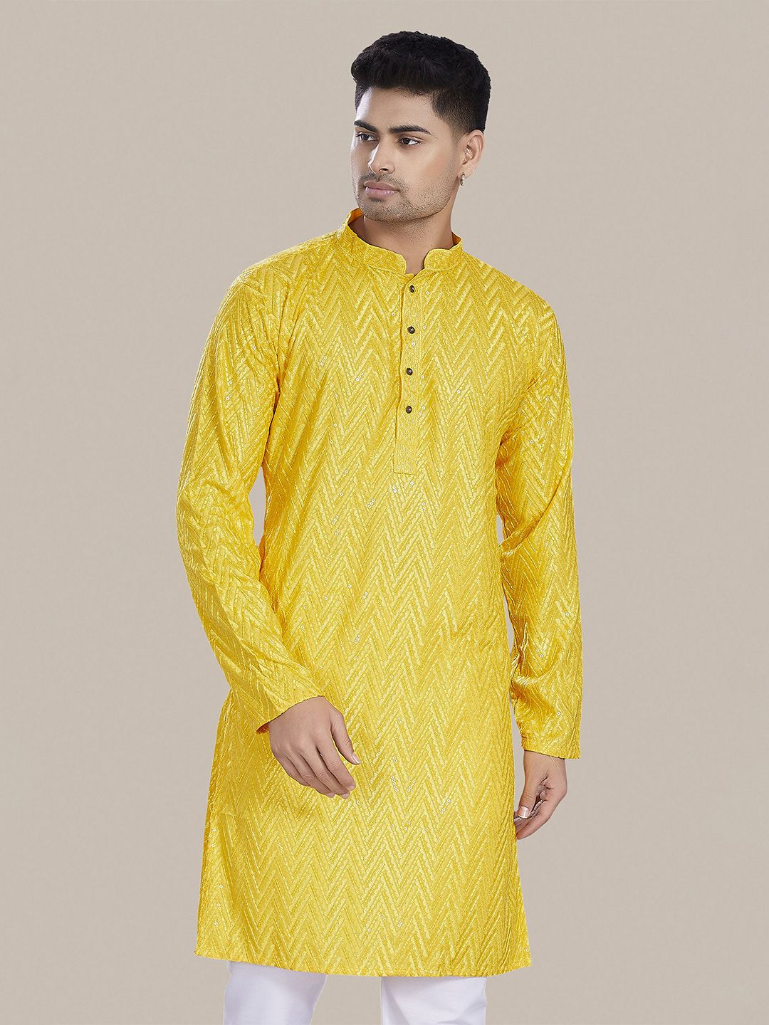 DIVISIVE Geometric Embroidered Sequins Mandarin Collar Straight Kurta-picture-11