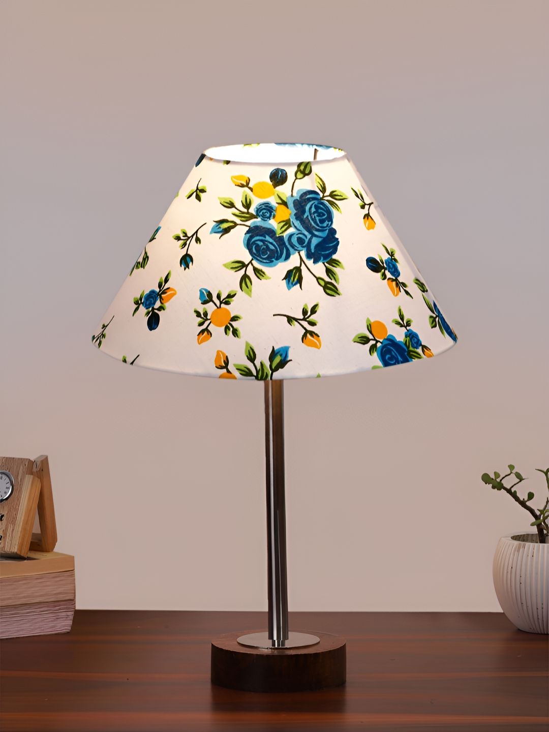 Aura White & Blue Printed Metal Frustum Shaped Table Lamp-picture-18