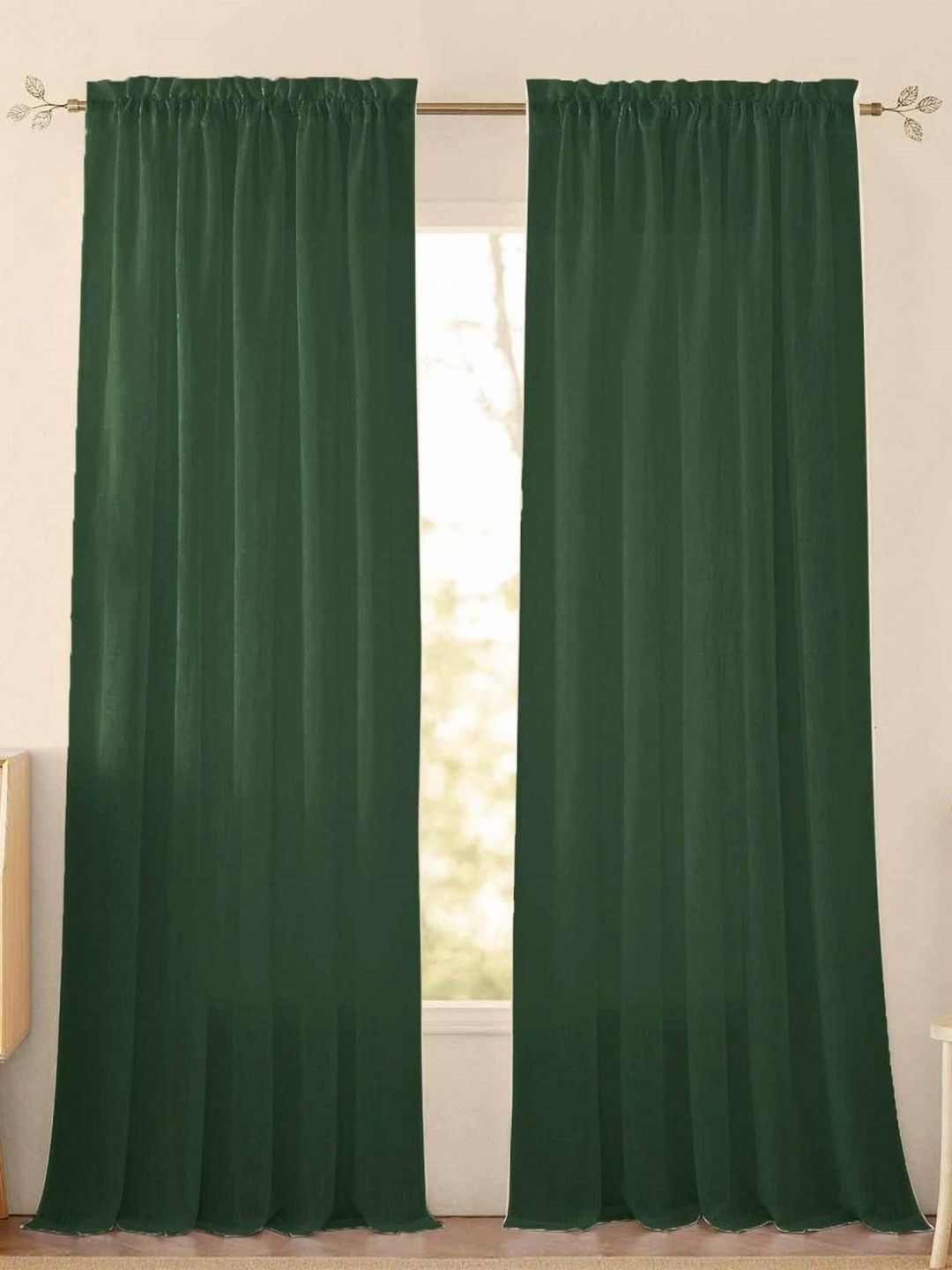 HOMEMONDE Green 2 Pieces Textured Sheer Cotton Long Door Curtains-picture-13
