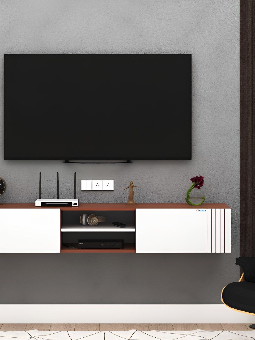 ANIKAA Brown & White Wooden TV EntertainmentUnit