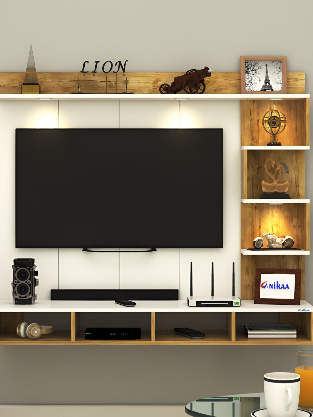 ANIKAA Beige & White Wooden TV EntertainmentUnit