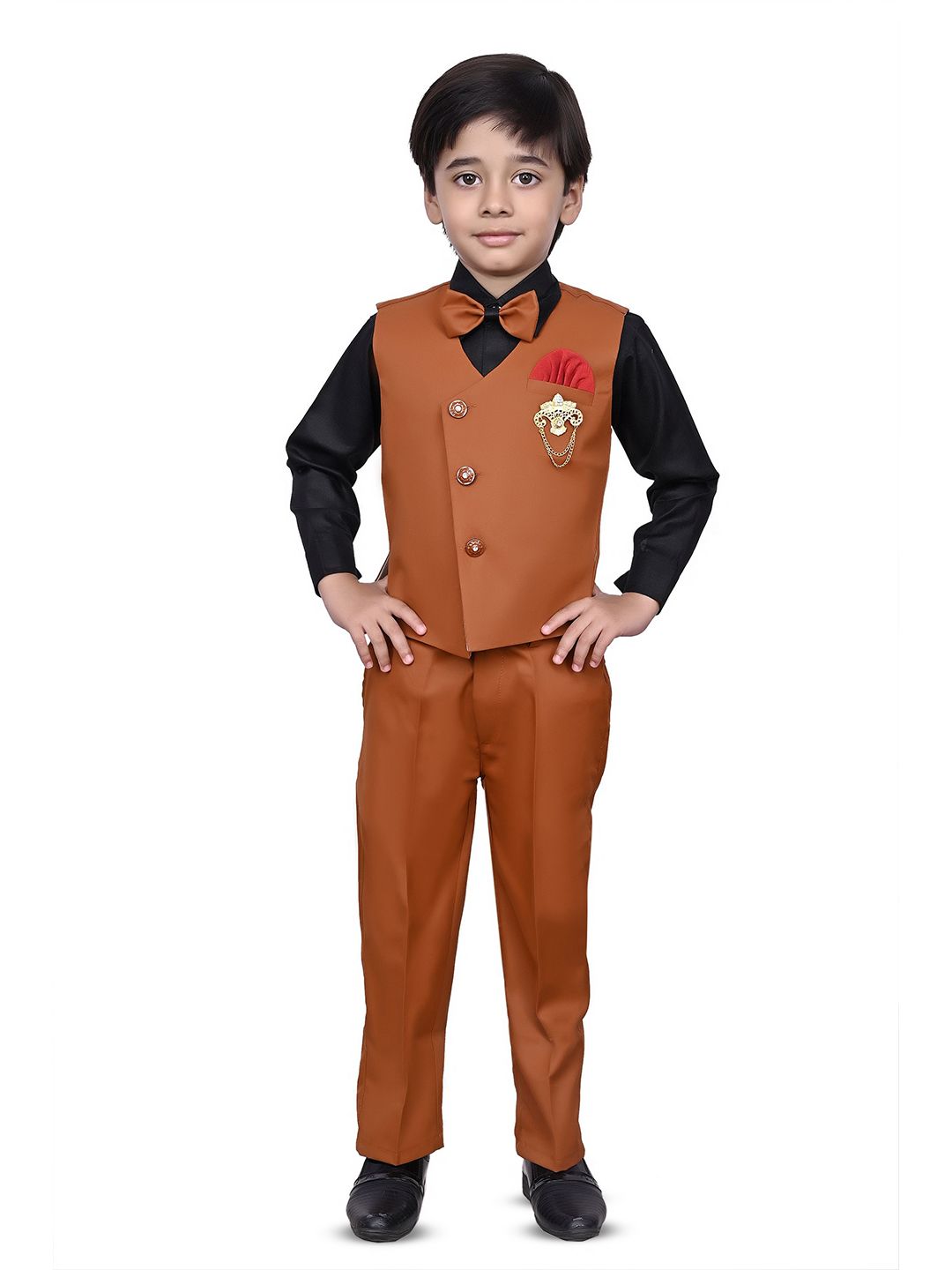 VALUE CREATION Boys V-Neck Single-Breasted Three-Piece Suit-picture-31