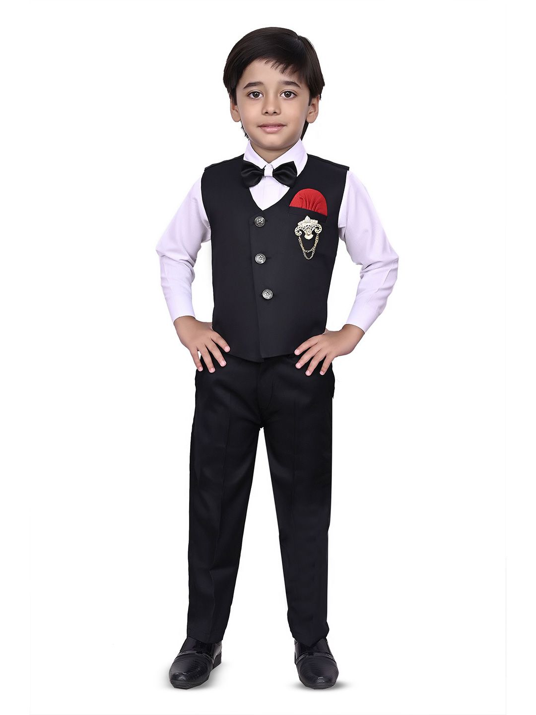 VALUE CREATION Boys V-Neck Single-Breasted Three-Piece Suit-picture-32