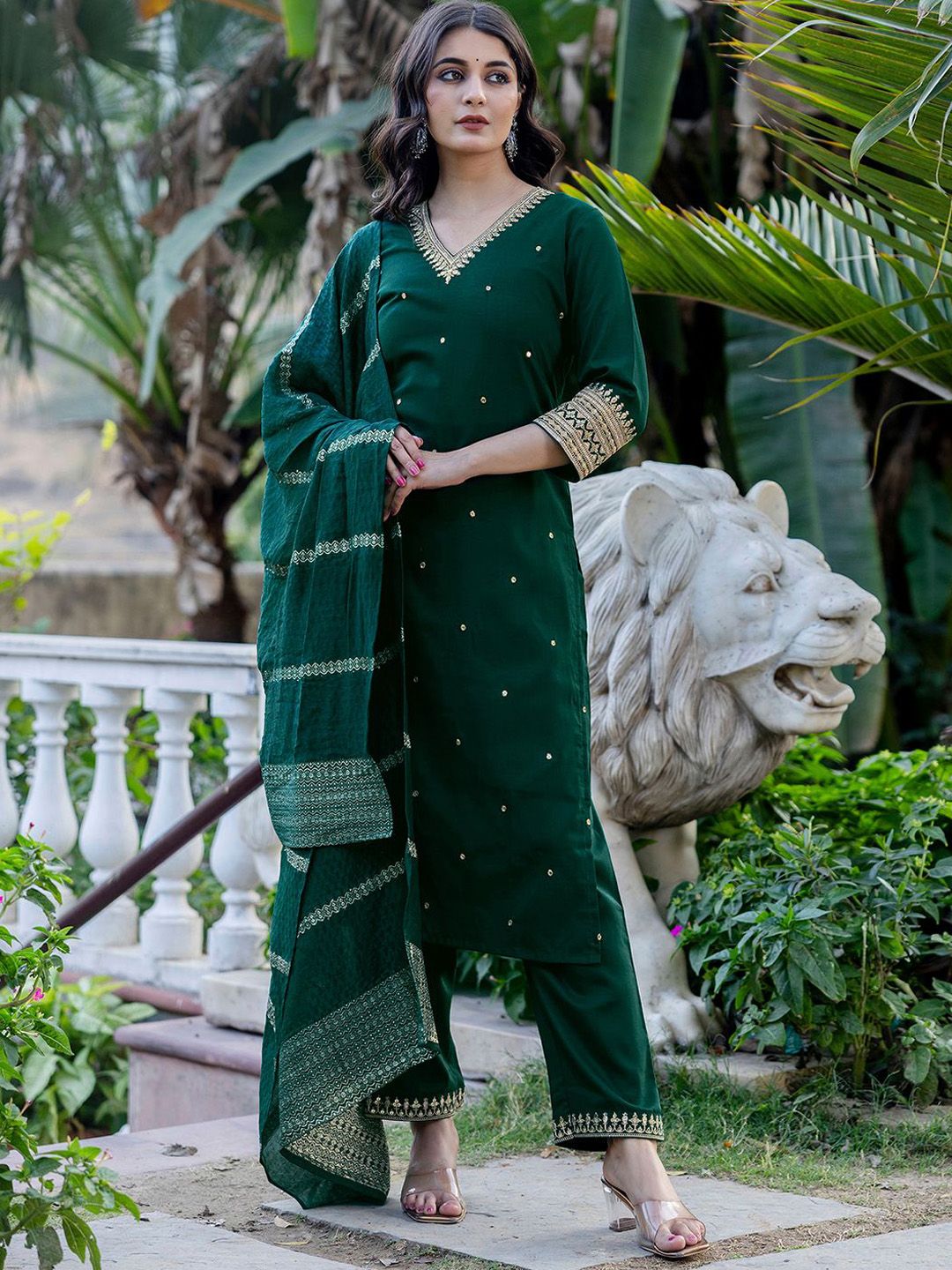 SANISA Women Ethnic Motifs Embroidered Kurta with Trousers & Dupatta-picture-19