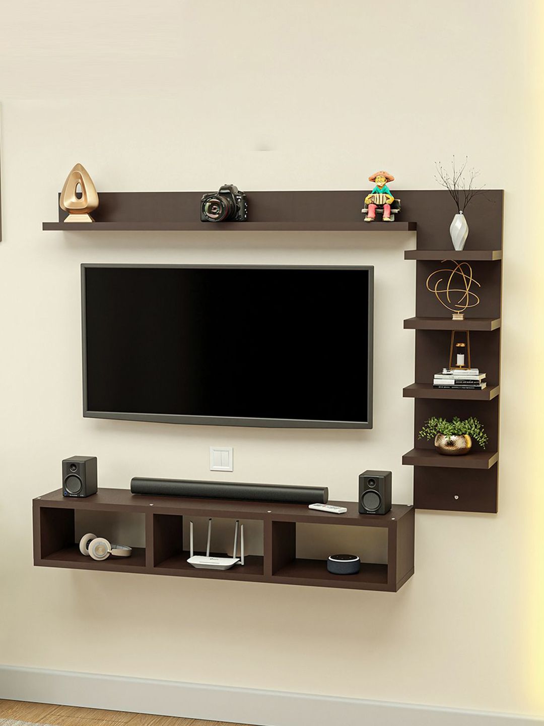 Kuber Industries Brown 13 Pieces Wall Shelves