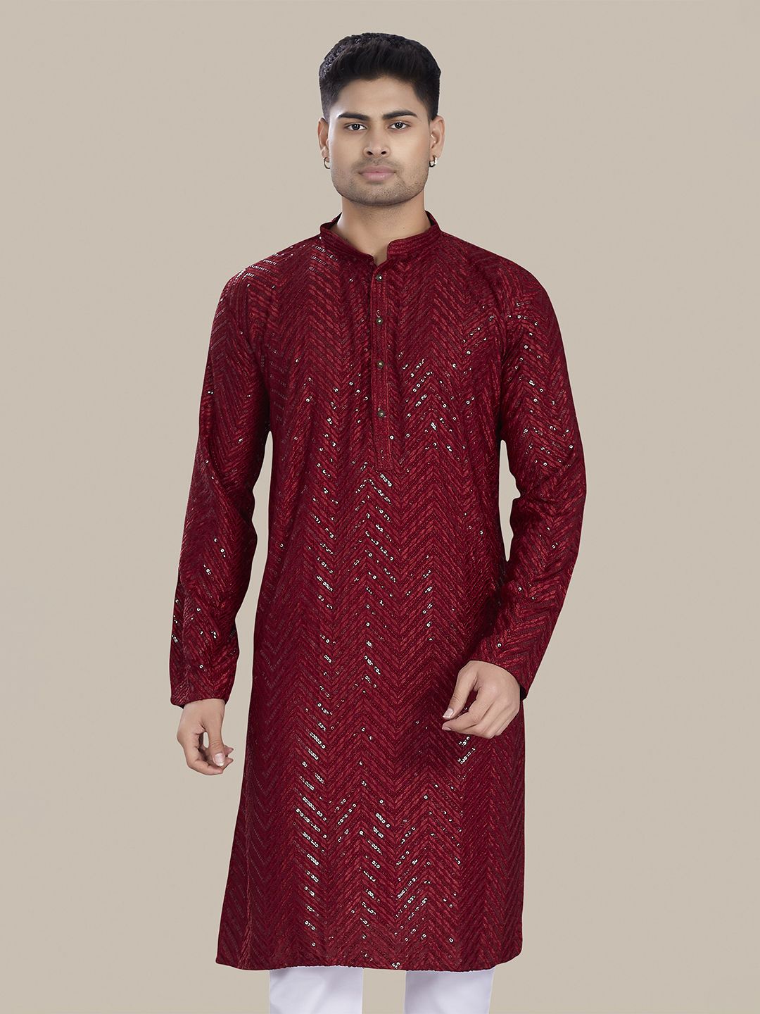 DIVISIVE Men Geometric Chikankari Cotton Kurta-picture-52