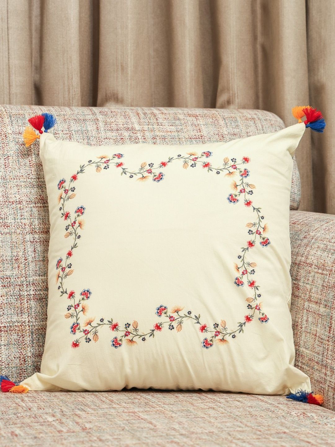 Myntra Elegant Homes Cream & Pink Square Cushion Covers-image-0