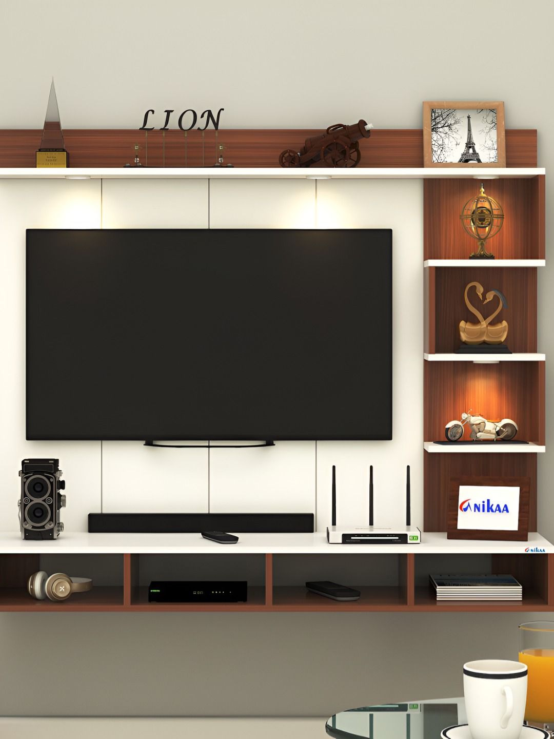 ANIKAA Brown & White Wooden TV EntertainmentUnit