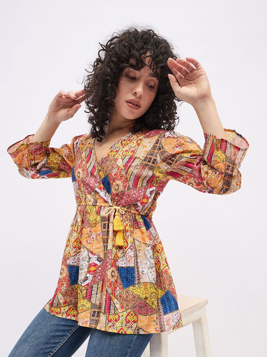 all about you Women Ethnic Motifs Printed V-Neck Cotton Wrap Longline Top-picture-22