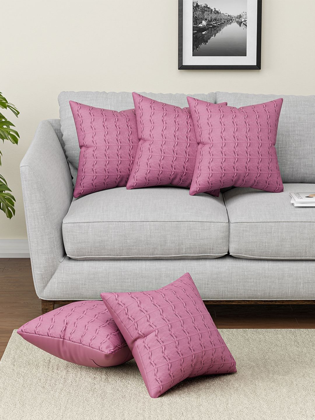 Myntra Elegant Homes Pink & Grey 5 Pieces Printed Square Cushion Covers-picture-33