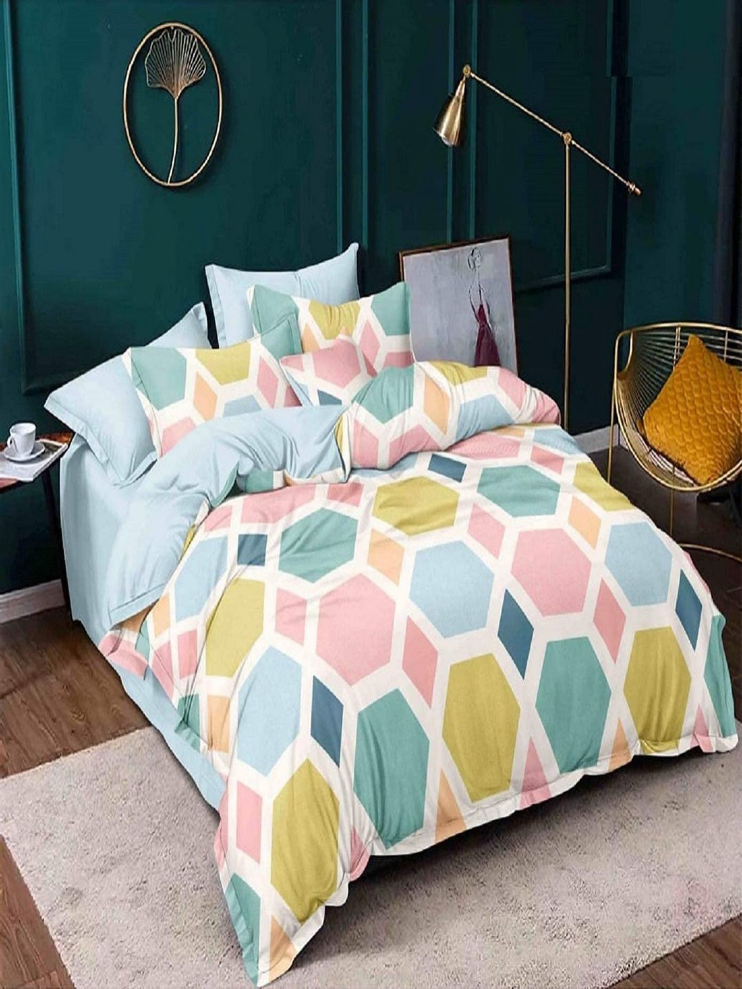 Myntra Elegant Homes Pink & Blue Geometric Single Fine Bedding Set-image-21
