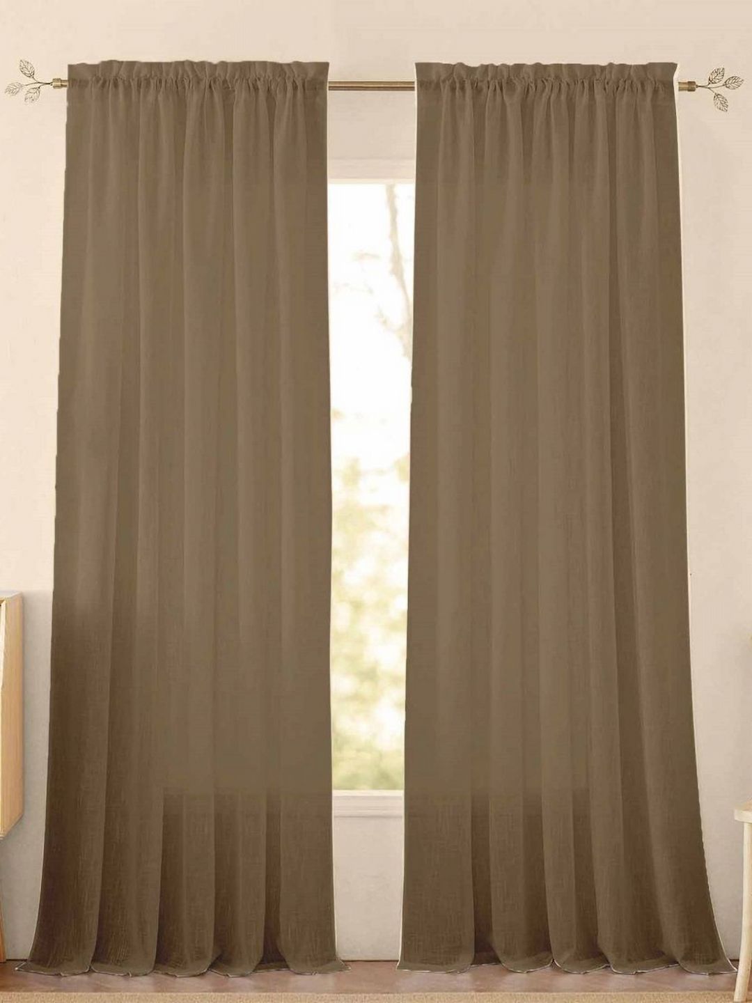 HOMEMONDE Brown Set of 2 Sheer Door Curtain-image-7