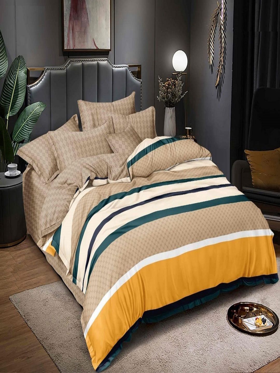 Myntra Elegant Homes Brown & White Striped Single Fine Bedding Set-image-44