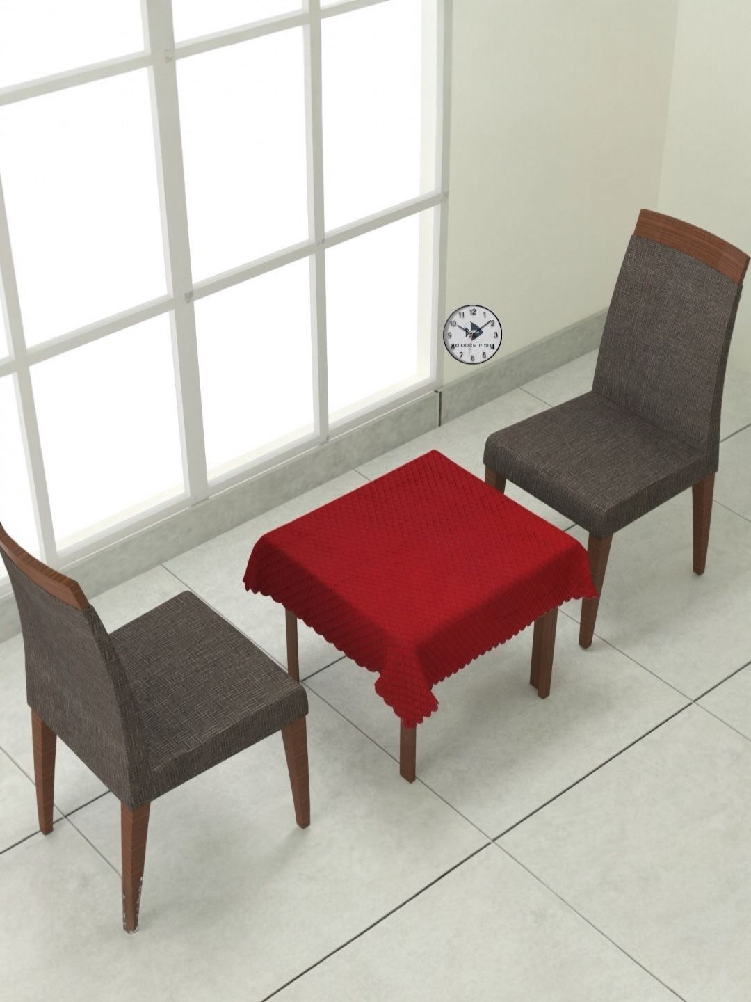 BIGGER FISH Maroon 2-Seater Self Design Quilted Square Velvet Table Cover-picture-12