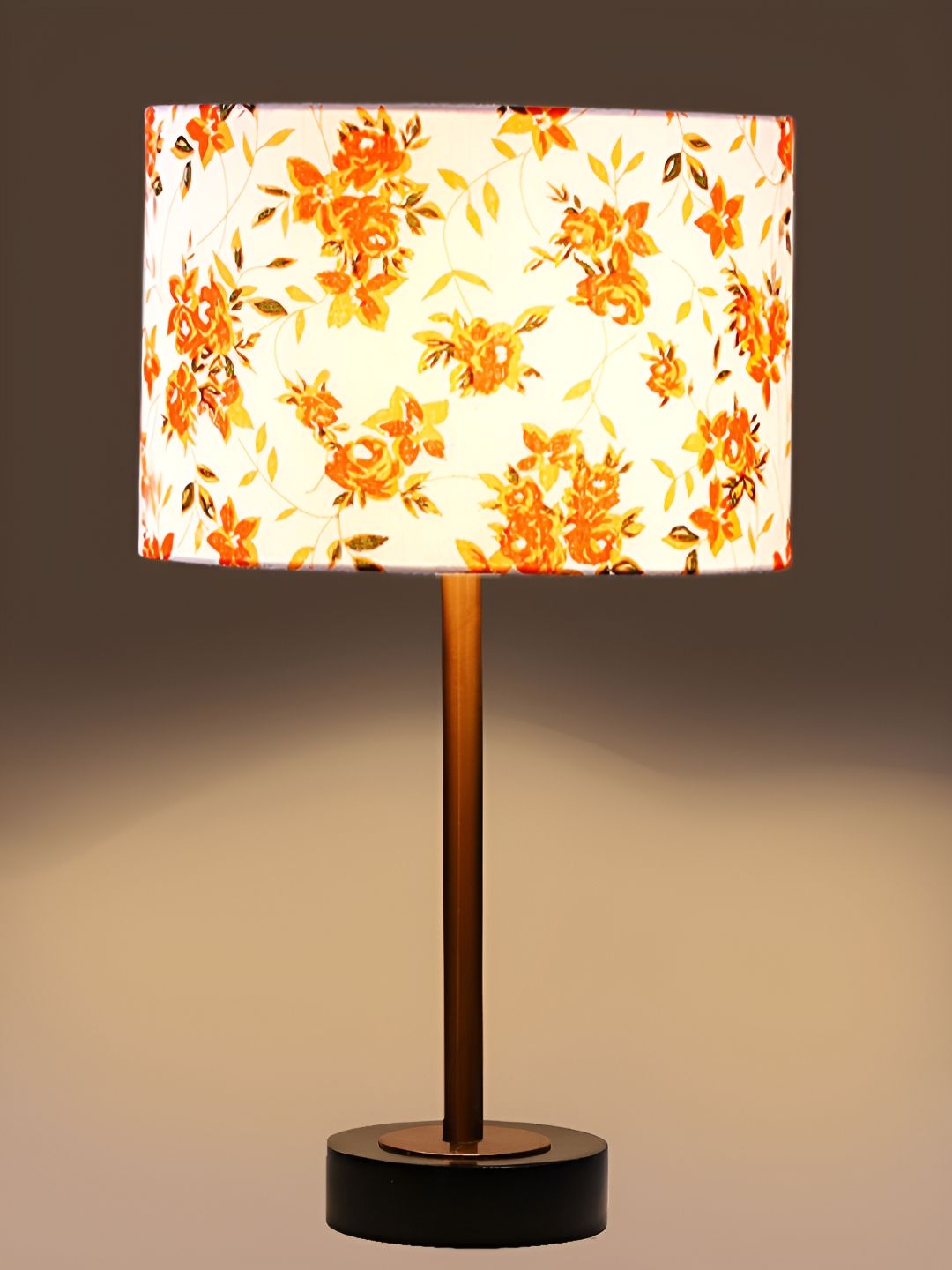 Aura White & Orange Floral Printed Metal Cylinder Shaped Table Lamp-picture-21