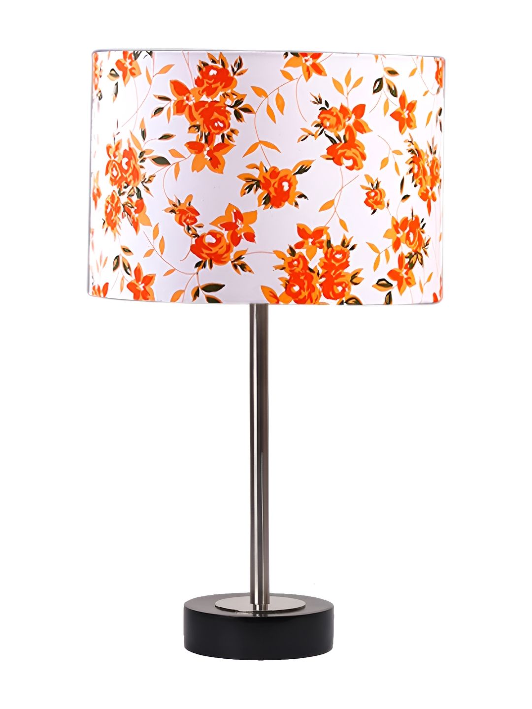 Aura White & Orange Floral Printed Metal Cylindrical Shaped Table Lamp-picture-20