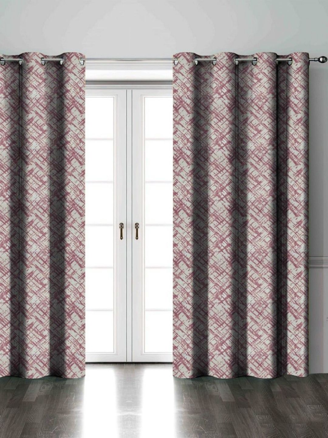 Aura Maroon & White 2 Pieces Abstract Printed Room Darkening Long Door Curtains-picture-13