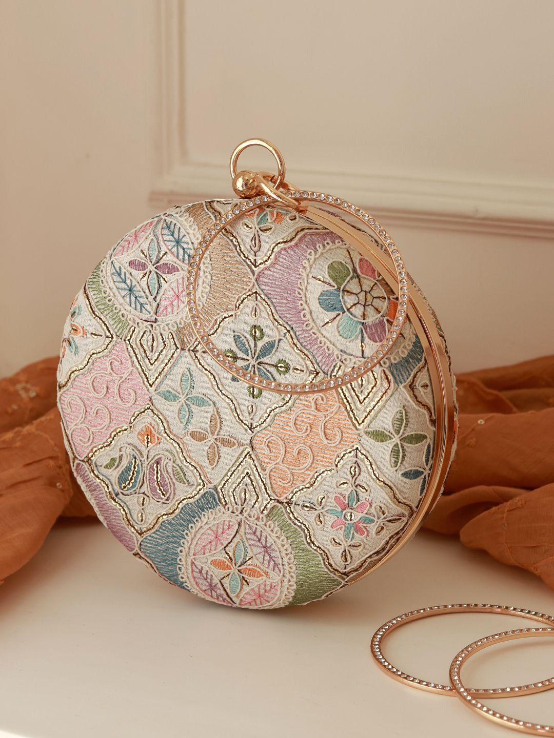 THE TAN CLAN Mughal Embroidered Round Box Clutch-picture-8