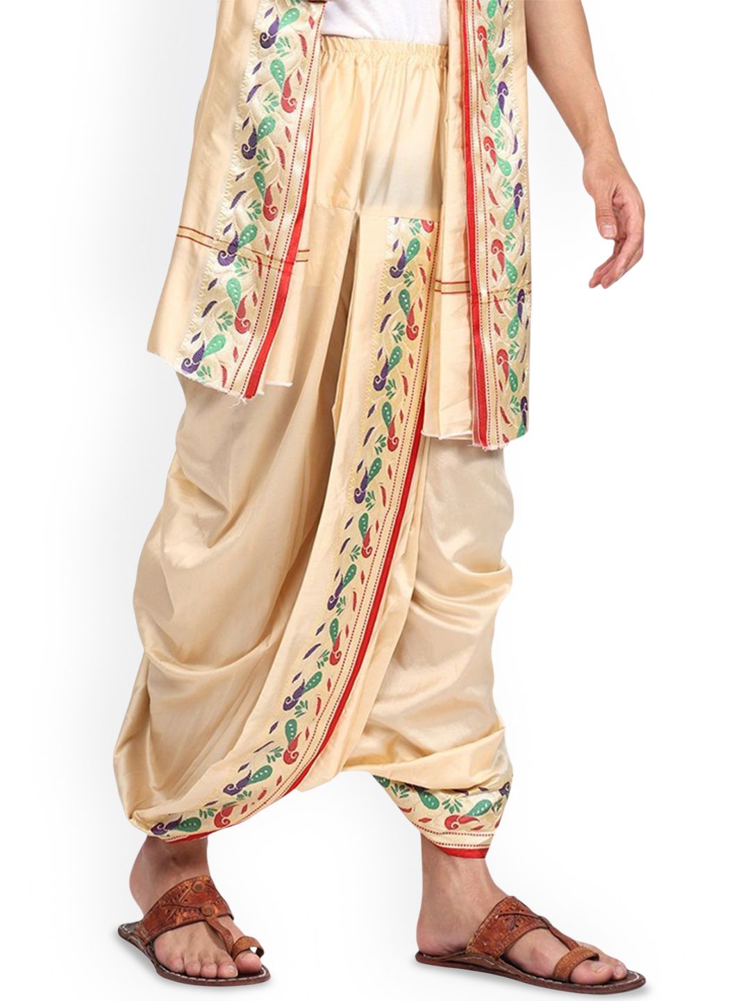 rameshwaram fabrics RAMESHWARAM FABRICSGolen-Sandal Color Stylish Dhoti Pant with Stole Set-picture-48