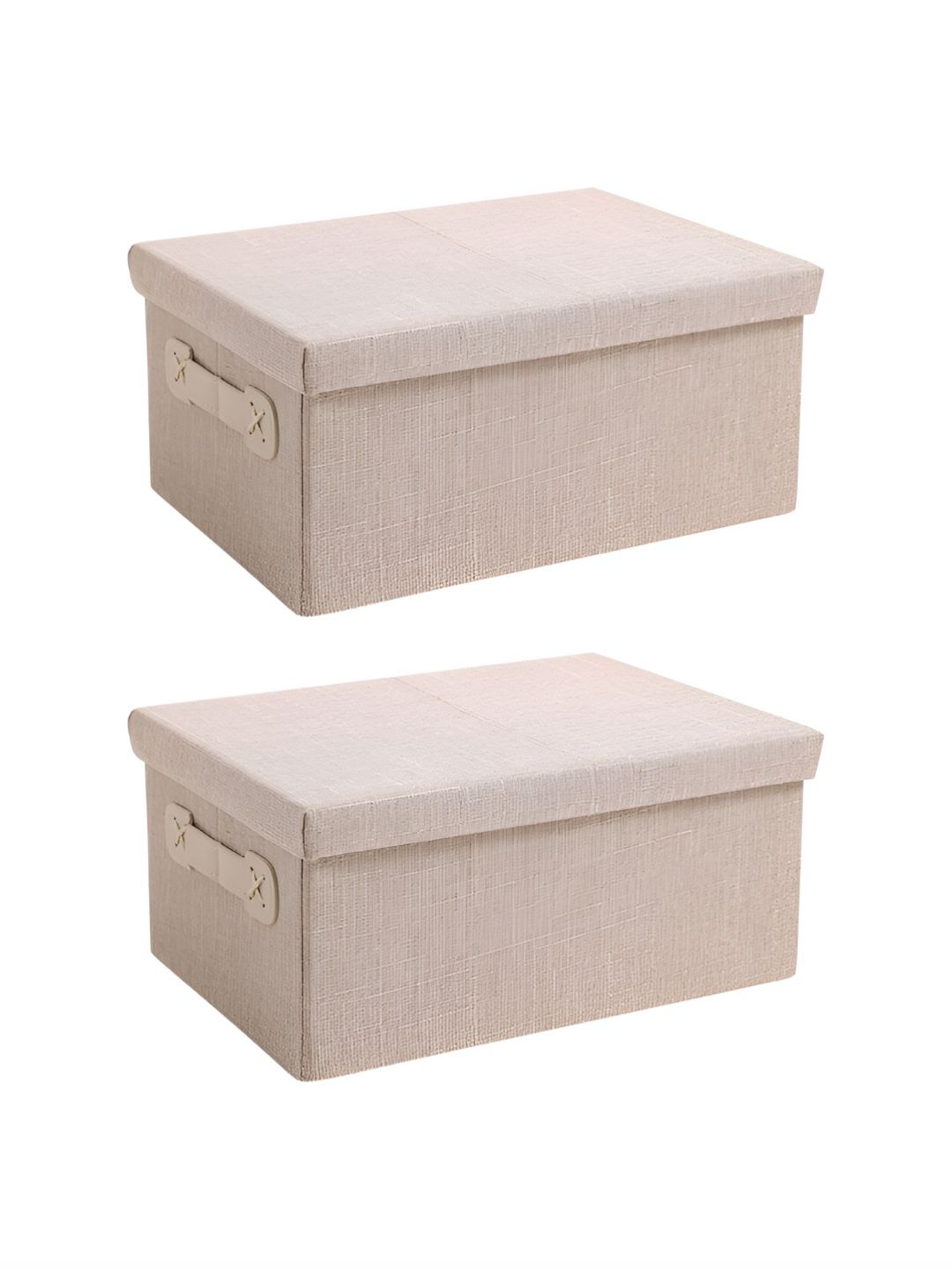HOKIPO Beige & Steel 2 Pieces Storage Box Organisers With LId-picture-37
