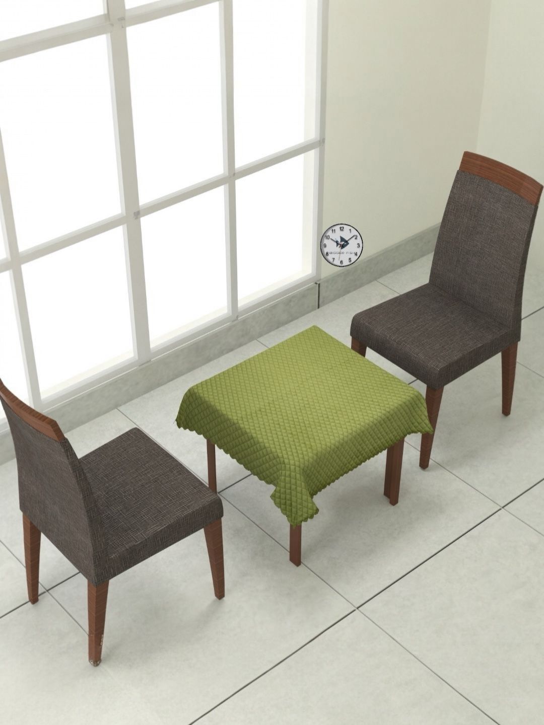 BIGGER FISH Green 2-Seater Self Design Quilted Square Velvet Table Cover-picture-35