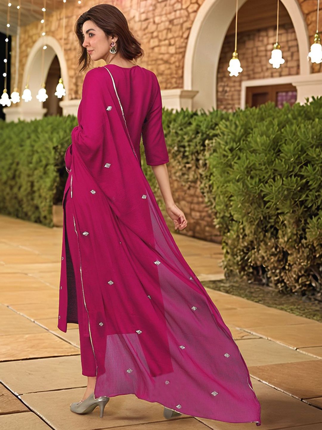 KALINI Women Floral Embroidered Regular Thread Work Kurta with Trousers & With Dupatta