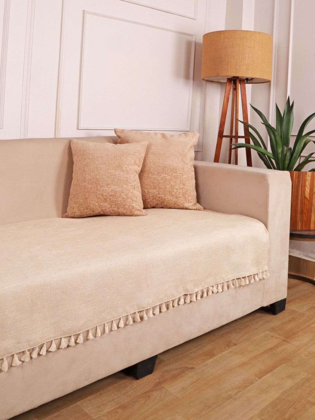 STITCHNEST Beige Jute 3 Seater Sofa Cover-picture-33