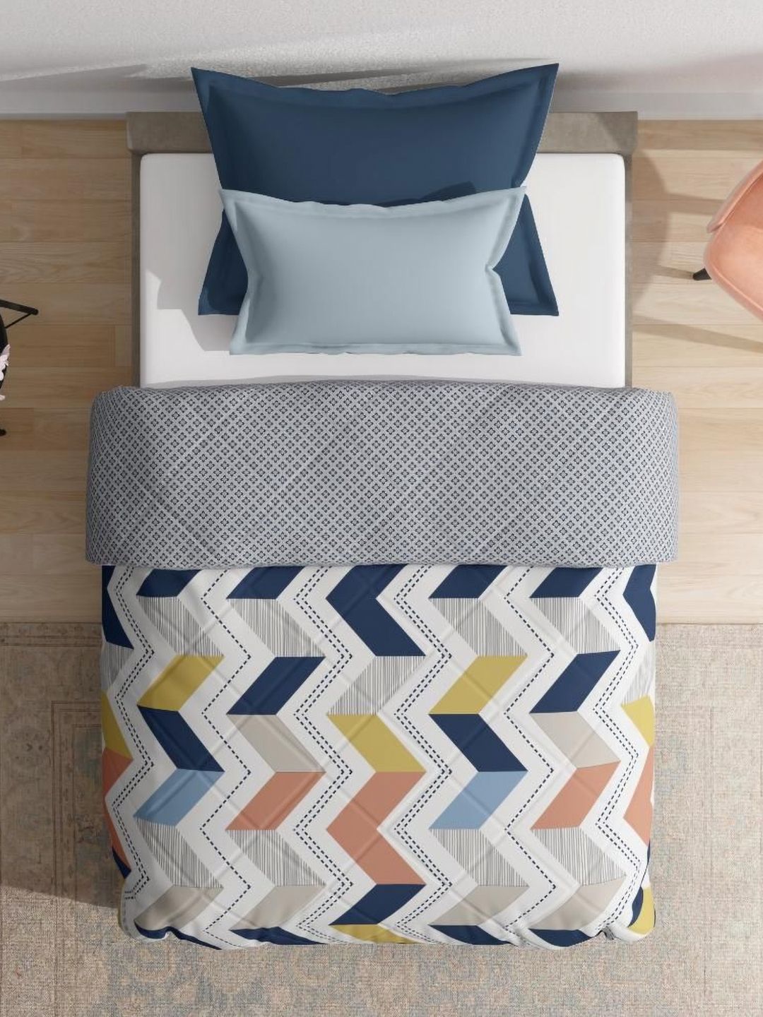 wakefit White & Blue Geometric Printed 220 GSM AC Room Cotton Single Bed Blanket-picture-10