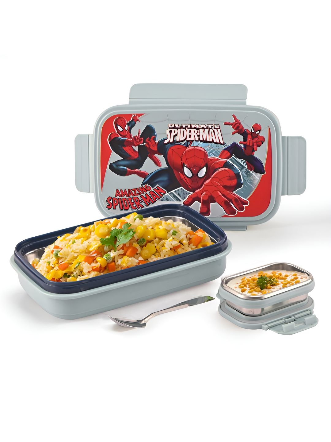 Myntra Elegant Homes Kids Grey & Red Printed Stainless Steel Lunch Box-picture-10