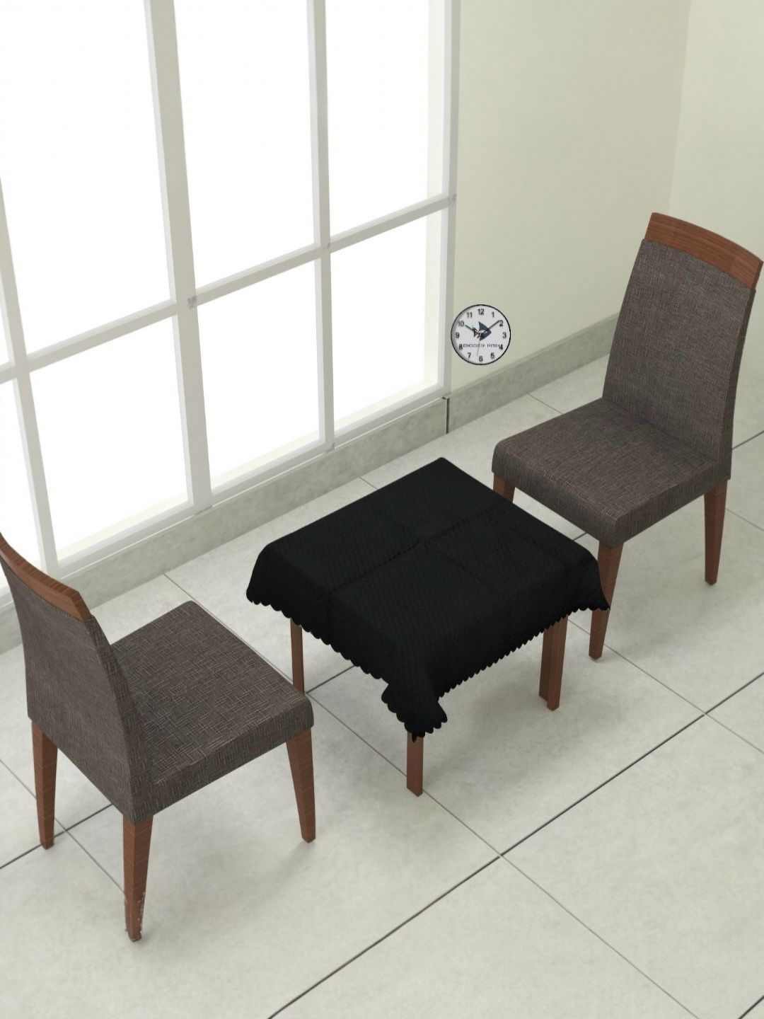 BIGGER FISH Black 2-Seater Self Design Quilted Square Velvet Table Cover-picture-13
