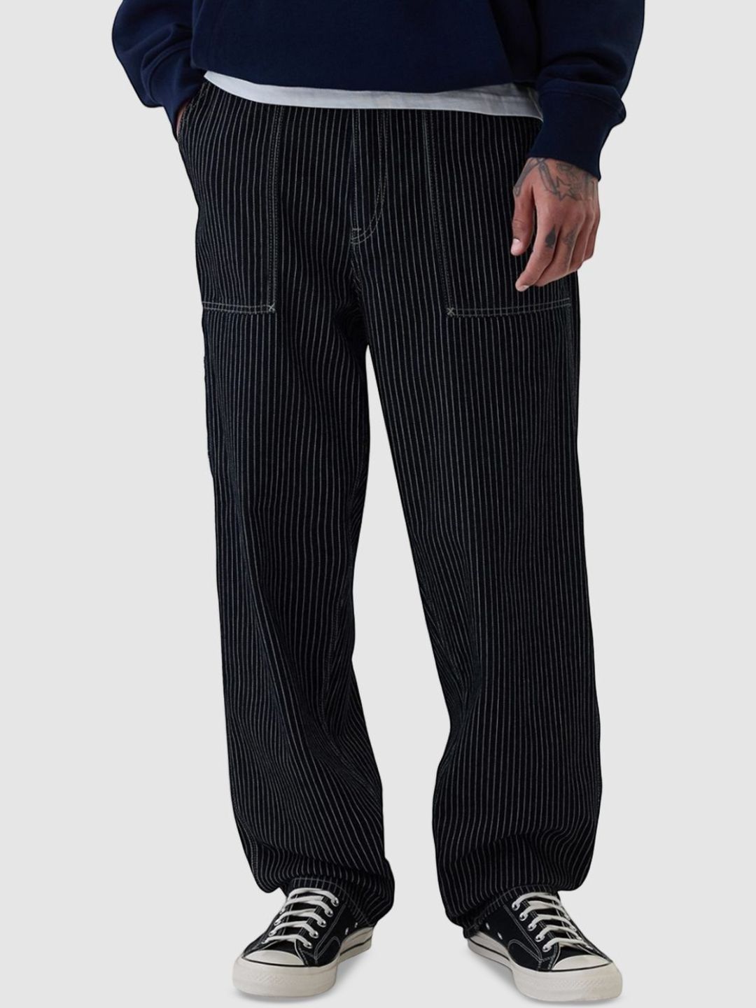 GAP Striped Loose Fit Mid Rise Non- Stretchable Trousers-picture-30