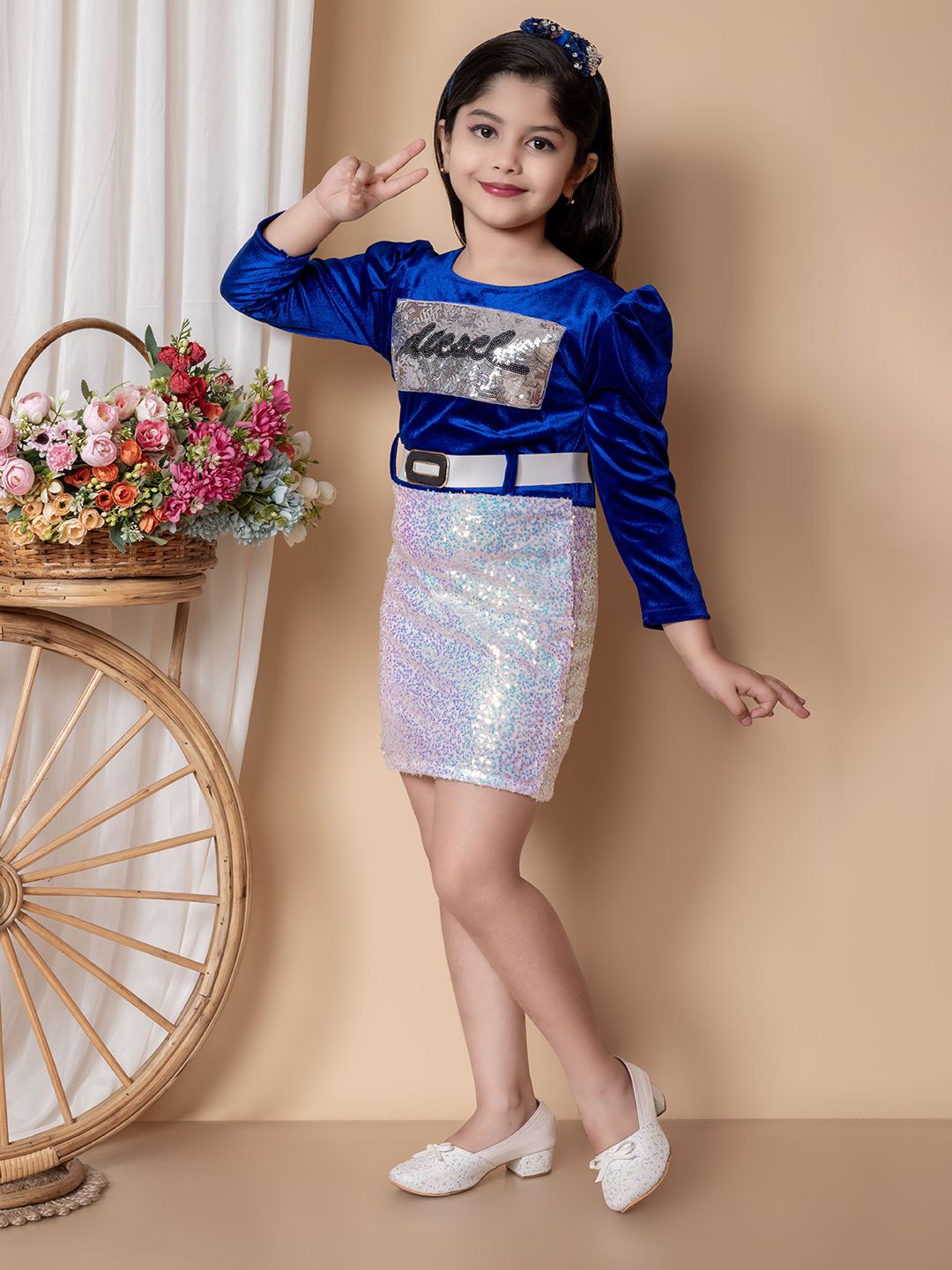 SPAMitude Girls Sequinned Belted Sheath Dress