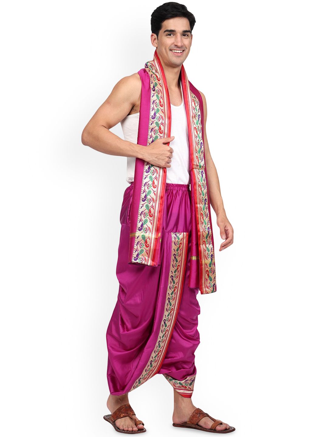 RAMESHWARAM FABRICS Men Dhoti Pant with Stole Set-picture-18