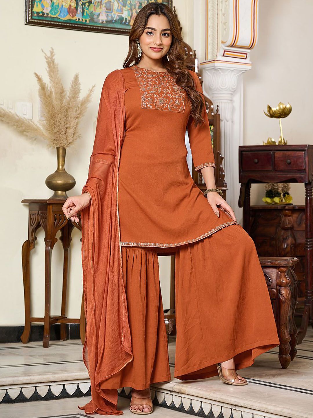 Moda Rapido Women Regular Pure Silk Kurta with Trousers & With Dupatta