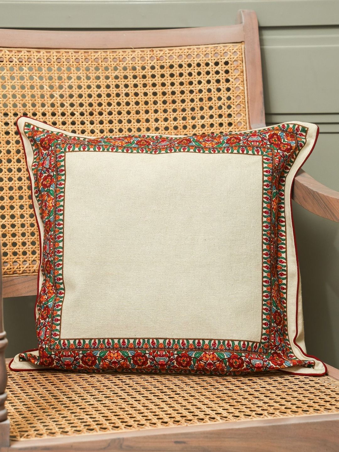 sangria Myntra Elegant Homes Heritage Charm Off White & Red Printed Cotton Square Cushion Cover-picture-20