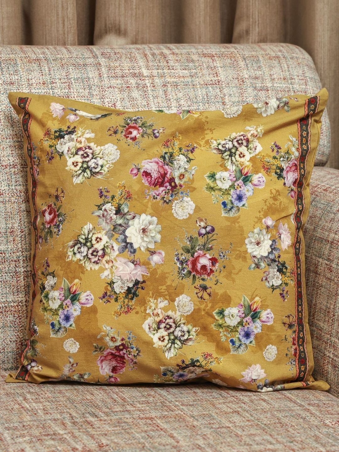 sangria Myntra Elegant Homes Golden Grace Brown & Beige Floral Printed Cotton Square Cushion Cover-picture-49