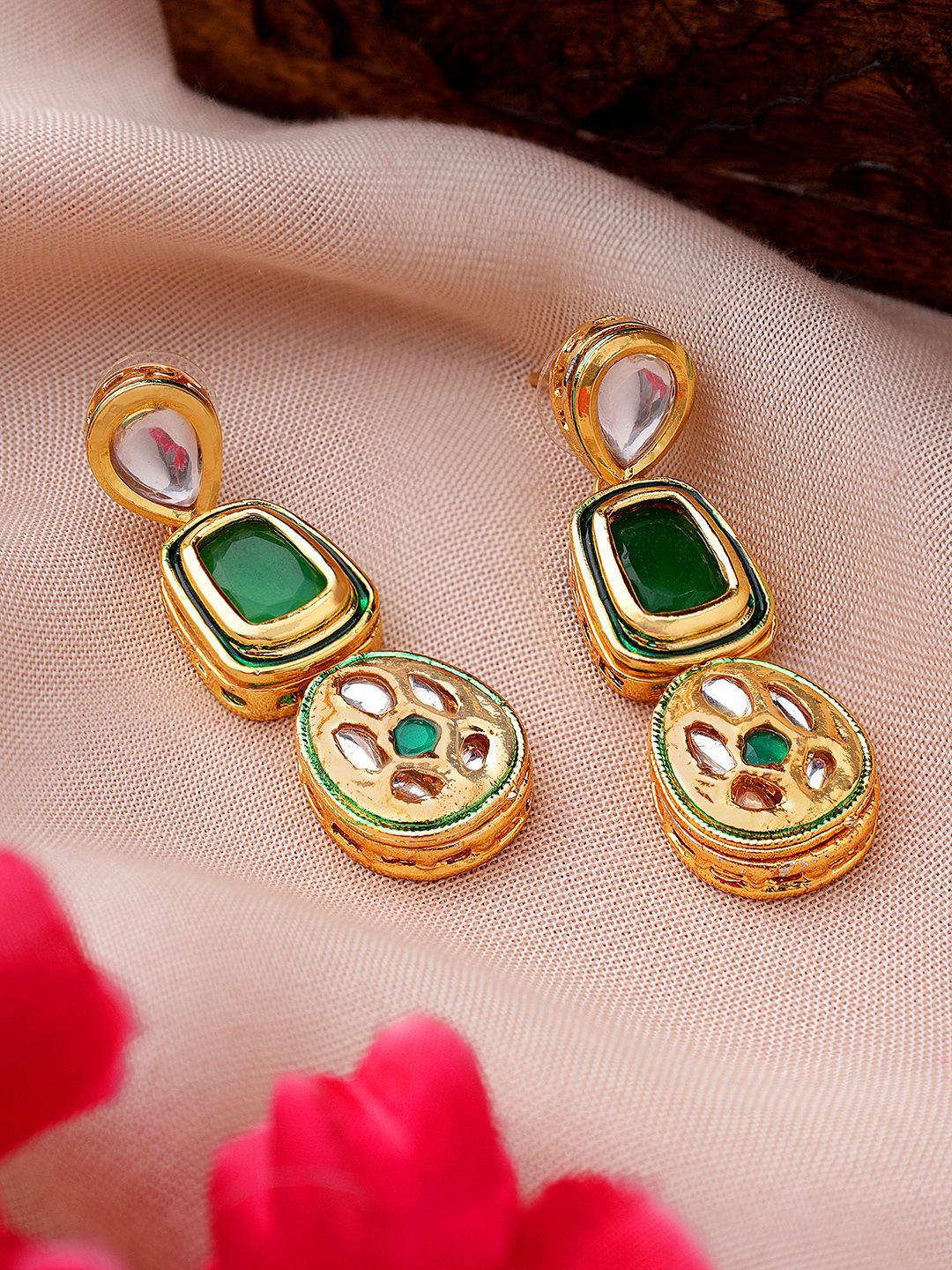 AARSEE OFFICIAL Anti-Tarnish22KT Gold Plated Emerald Elegance Earrings-picture-13