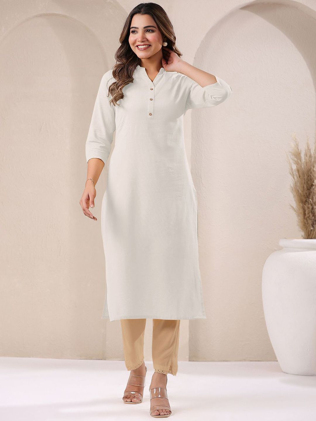 Janasya Women's Off White Cotton Solid Straight Kurta-image-46